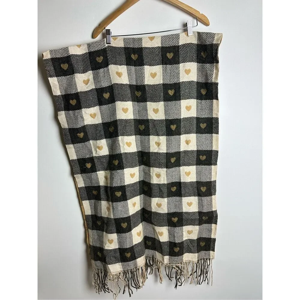 Heart detailed plaid checkerboard scarf